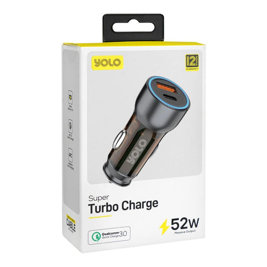 Yolo Y-521  Car Charger, Dual Port 52W Super Turbo USBA+ Type-C,