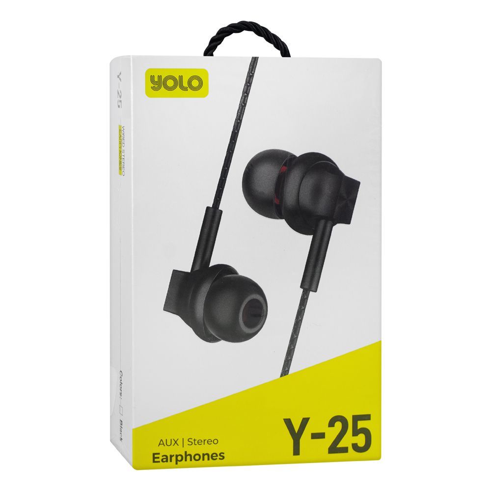 Yolo Wired Aux Earphone, Handsfree, Black, Y-25